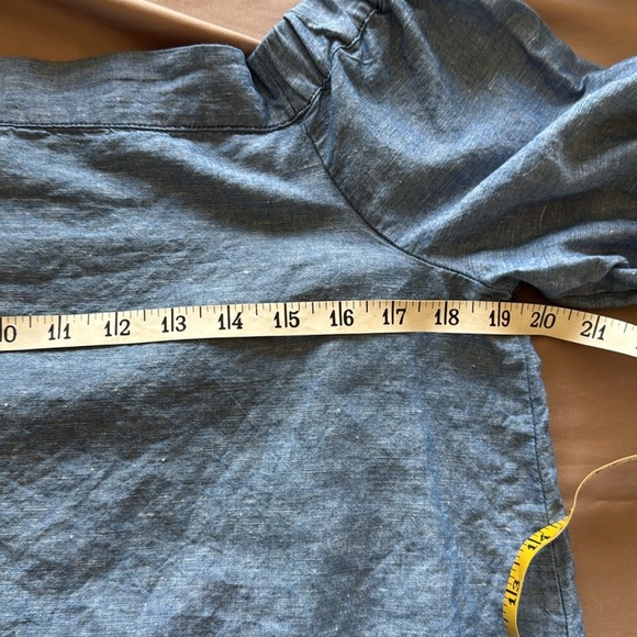 Free People Show Me Some Shoulder Chambray Cotton Linen Denim Off Shoulder Top - Picture 5 of 13